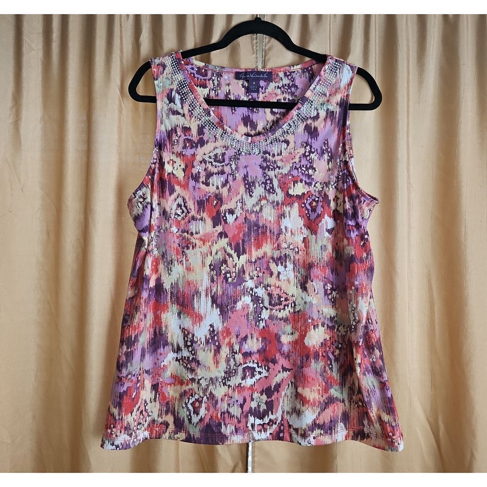 Gloria Vanderbilt Pink and Purple Sleeveless Relaxed Tank Top
